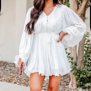 Pink Lily “Pretty On Point White Pleated Romper”